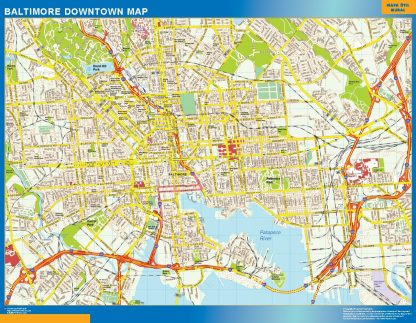 Mapa Baltimore downtown enmarcado plastificado