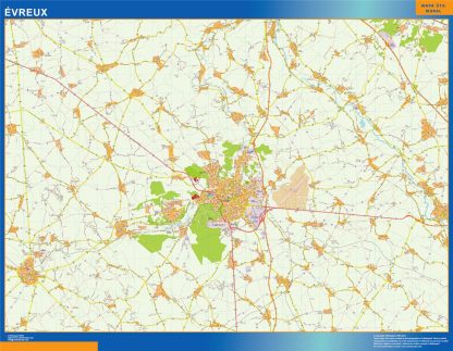 Mapa Evreux en Francia enmarcado plastificado