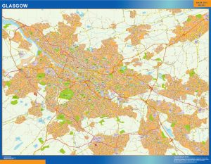 Mapa Glasgow enmarcado plastificado