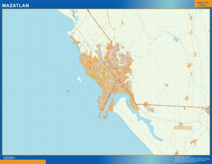 Mapa Mazatlan en Mexico enmarcado plastificado