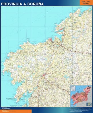 Mapa Provincia La Coruna enmarcado plastificado