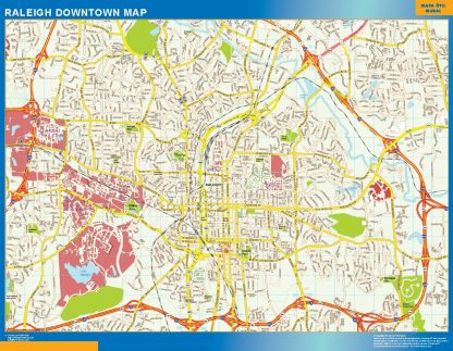 Mapa Raleigh downtown enmarcado plastificado