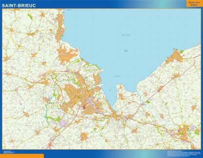 Mapa Saint-brieuc en Francia enmarcado plastificado