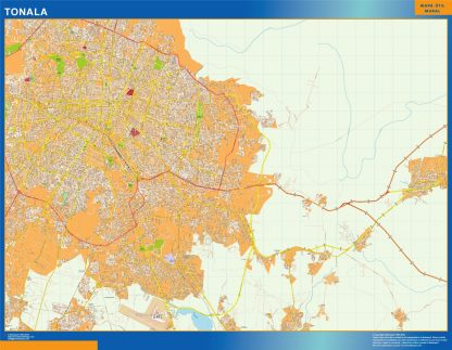 Mapa Tonala en Mexico enmarcado plastificado