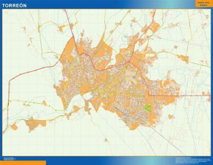 Mapa Torreon en Mexico enmarcado plastificado