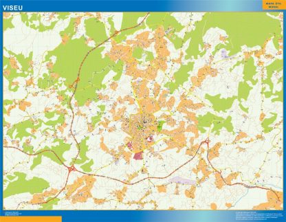 Mapa Viseu en Portugal enmarcado plastificado