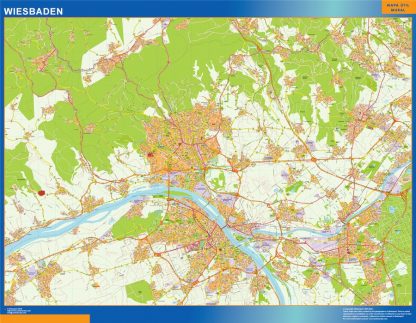 Mapa Wiesbaden en Alemania enmarcado plastificado