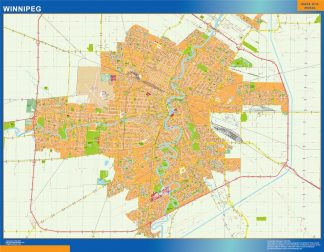 Mapa Winnipeg en Canada enmarcado plastificado