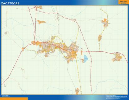 Mapa Zacatecas en Mexico enmarcado plastificado