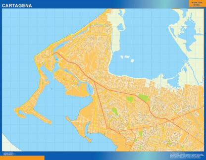 Mapa de Cartagena en Colombia enmarcado plastificado