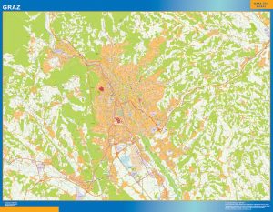 Mapa de Graz en Austria enmarcado plastificado