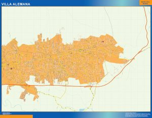 Mapa de Villa Alemana en Chile enmarcado plastificado