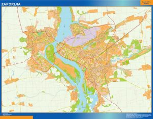 Mapa de Zaporijia en Ucrania enmarcado plastificado